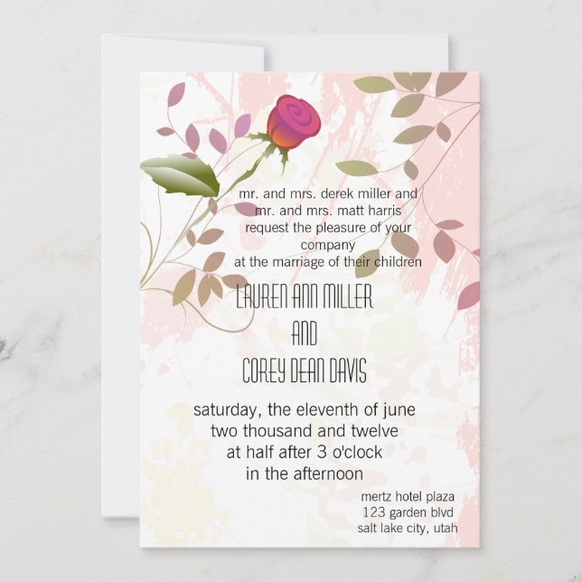 Invitation mariage rose charmant et vibrant (Devant)