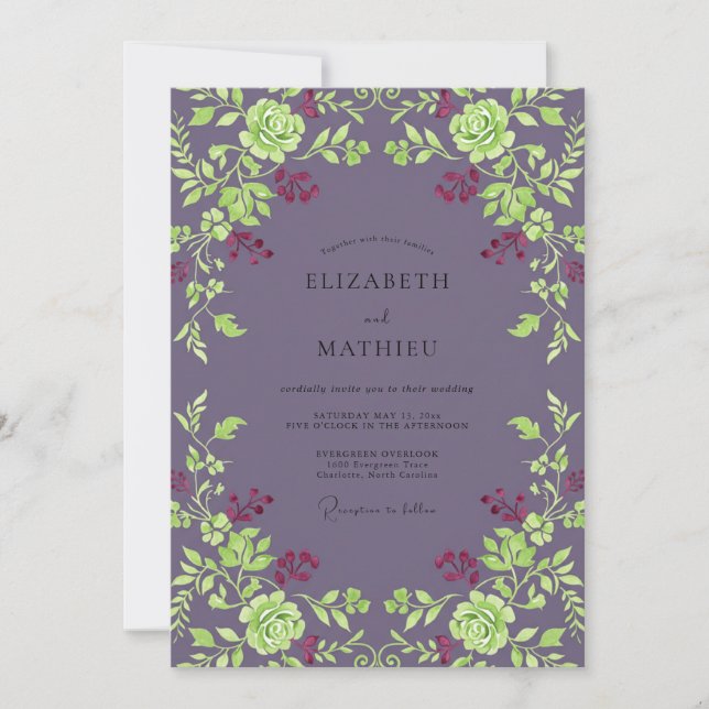 Invitation Mariage Rose Chartreuse prune (Devant)