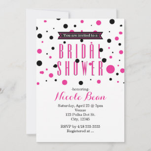 Invitation Mariage Rose Chaud et Noir à Points BRIDAL SHOWER