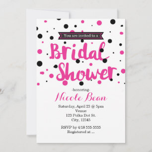 Invitation Mariage Rose Chaud et Noir à Points BRIDAL SHOWER