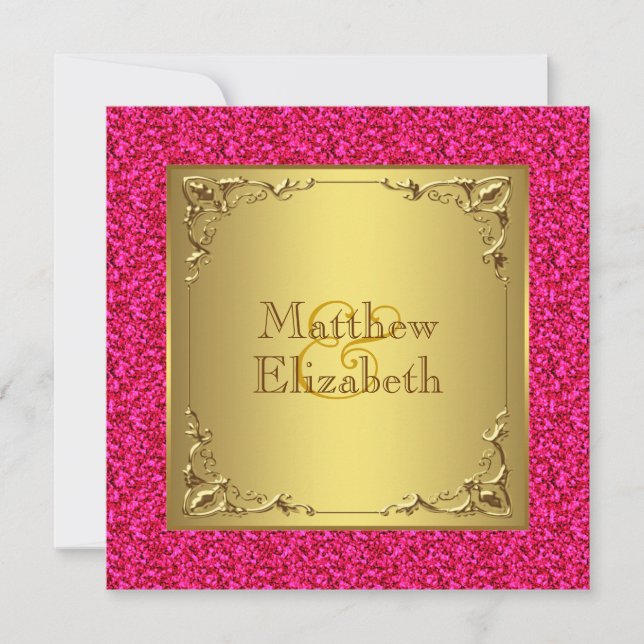 Invitation Mariage Rose Chaud et Or (Devant)