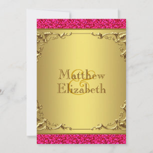 Invitation Mariage Rose Chaud et Or