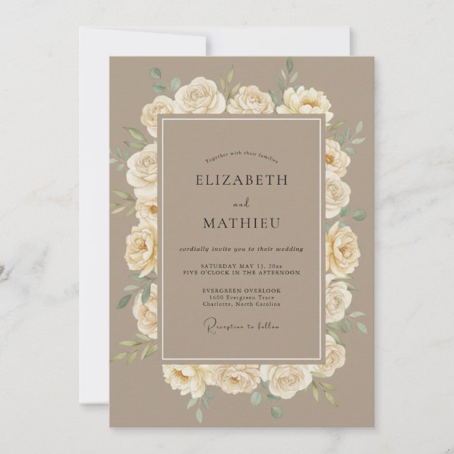 Invitation Mariage Rose Chaude Crème Taupe (Devant)