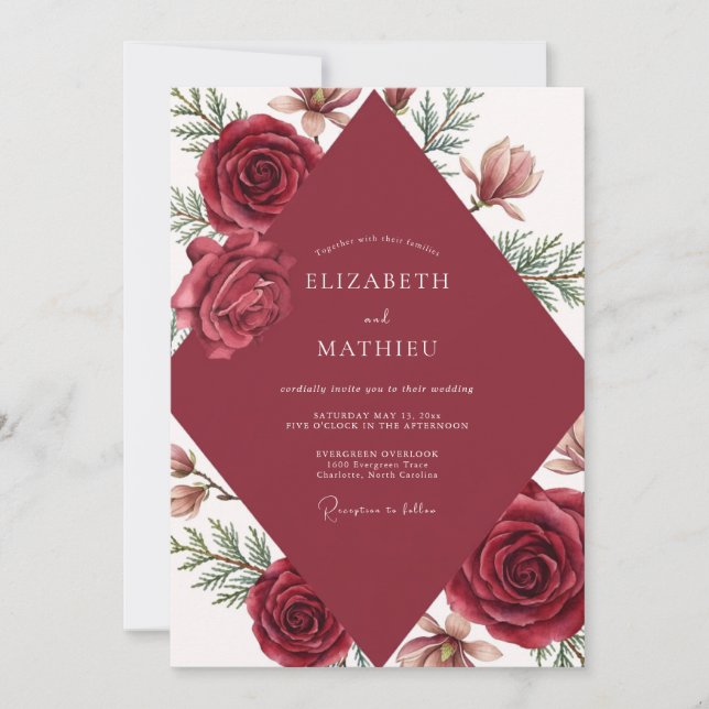 Invitation Mariage Rose Chaude Marron (Devant)