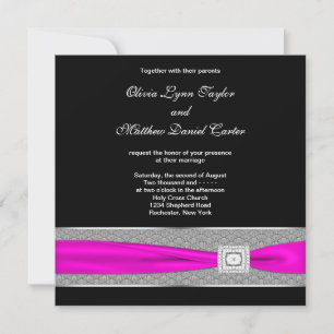 Invitation Mariage Rose Chaude Noir Fuchsia Ruban
