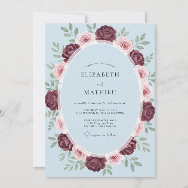 Invitation Mariage Rose Ciel de Bourgogne (Devant)