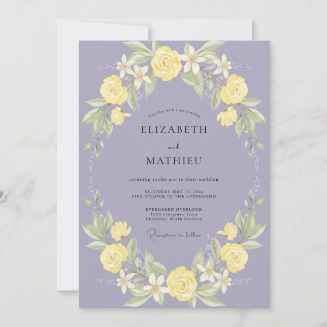 Invitation Mariage Rose Citron Pervenche (Devant)