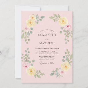 Invitation Mariage Rose Citron Rose Pâle