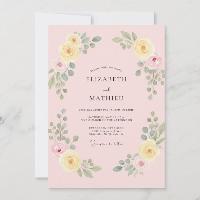 Invitation Mariage Rose Citron Rose Pâle (Devant)