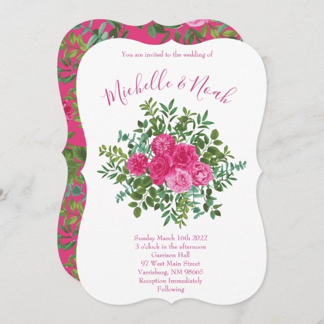 Invitation Mariage rose clair Roses Floral moderne (Devant / Derrière)