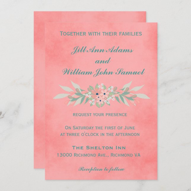 Invitation Mariage rose classique (Devant / Derrière)