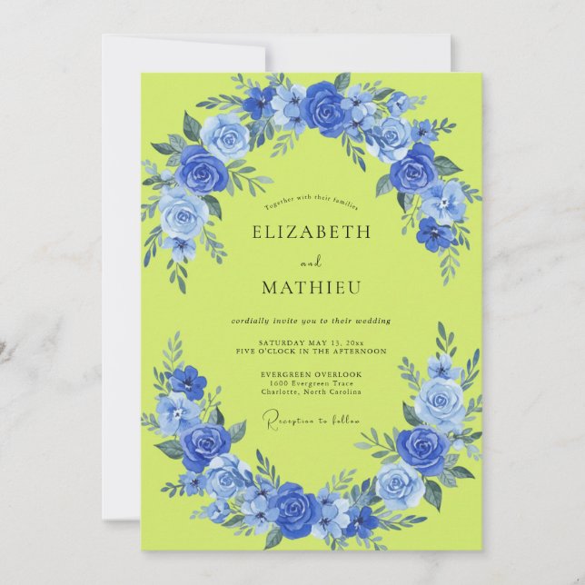 Invitation Mariage Rose Cobalt Chartreuse (Devant)