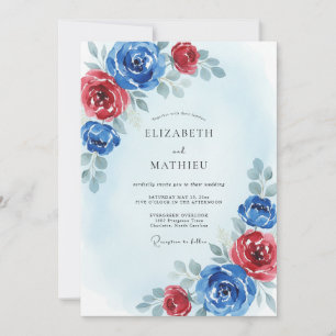 Invitation Mariage Rose Cobalt Cramoisi