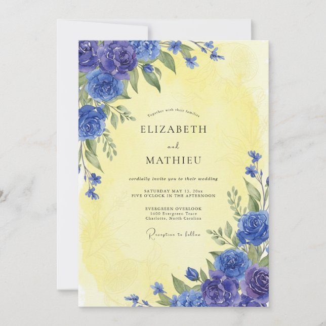 Invitation Mariage Rose Cobalt Jaune (Devant)