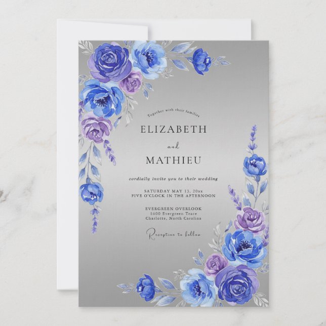 Invitation Mariage Rose Cobalt Pervenche (Devant)