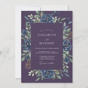 Invitation Mariage Rose Cobalt Prune