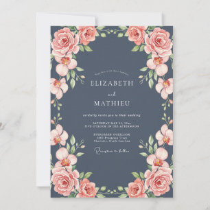 Invitation Mariage Rose Corail Ardoise