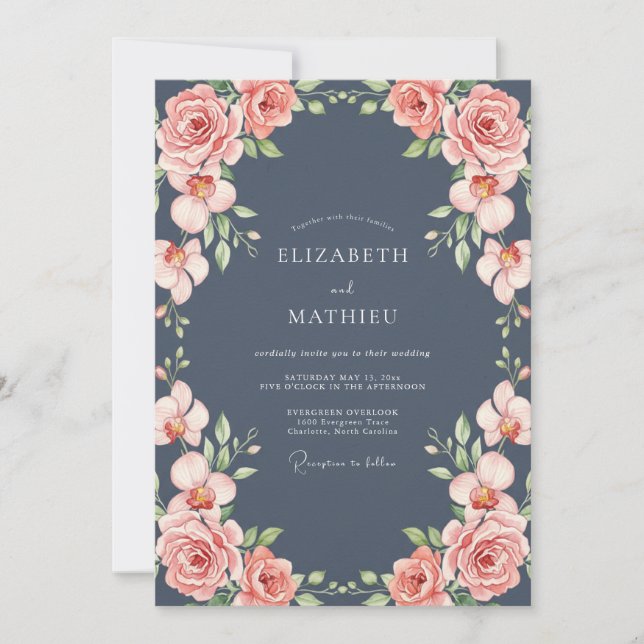 Invitation Mariage Rose Corail Ardoise (Devant)