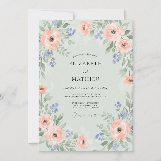 Invitation Mariage Rose Corail Mousse de Mer (Devant)