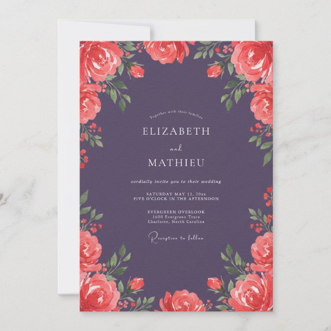 Invitation Mariage Rose Corail Prune (Devant)