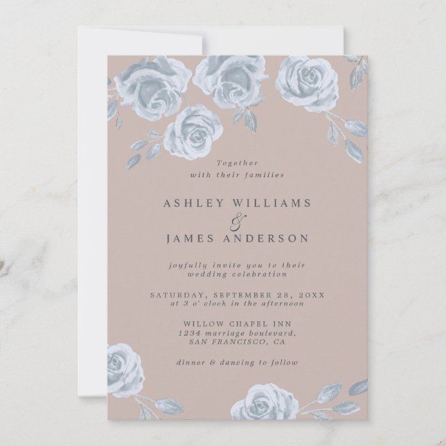 Invitation Mariage Rose couleur bleu et rose pâle (Devant)