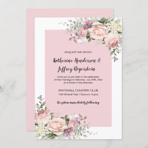 Invitation Mariage Rose couleur rose et crème