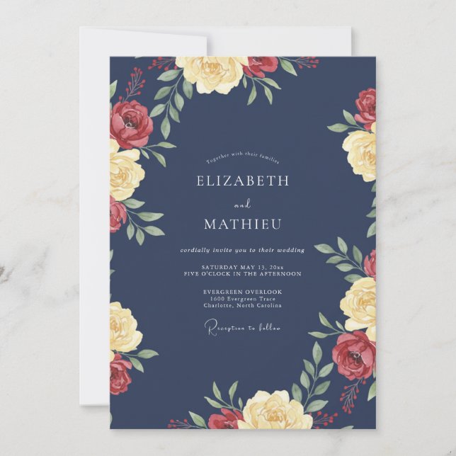 Invitation Mariage Rose Cramoisi de Minuit (Devant)