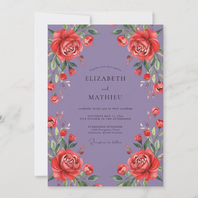 Invitation Mariage Rose Cramoisi Lilas (Devant)
