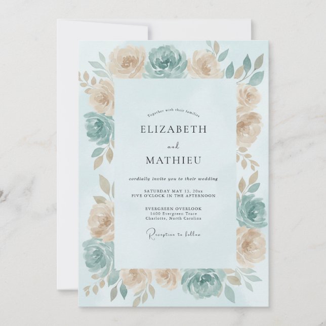 Invitation Mariage Rose Crème Aqua (Devant)