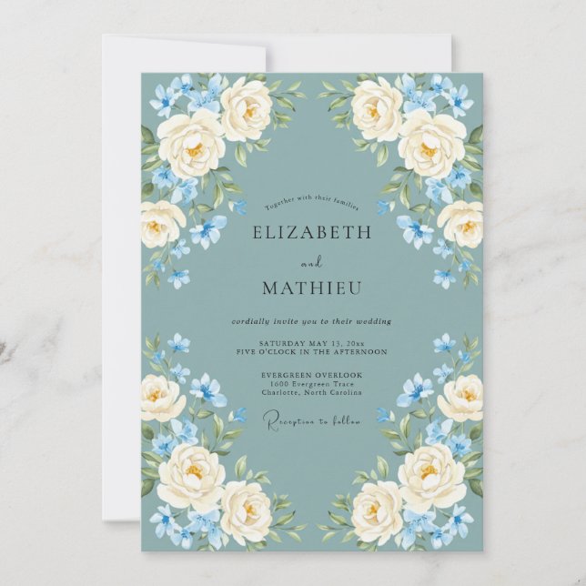 Invitation Mariage Rose Crème d'Ardoise (Devant)