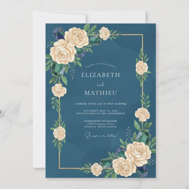 Invitation Mariage Rose Crème de Mer Profonde (Devant)