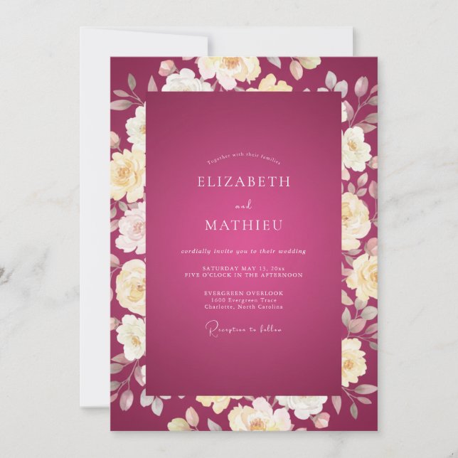 Invitation Mariage Rose Crème Magenta (Devant)