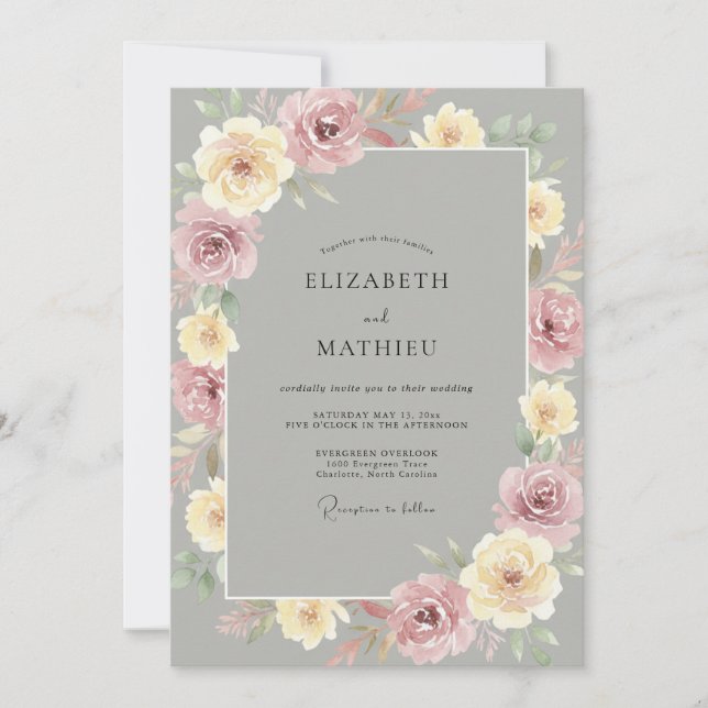 Invitation Mariage Rose Crème Mauve (Devant)
