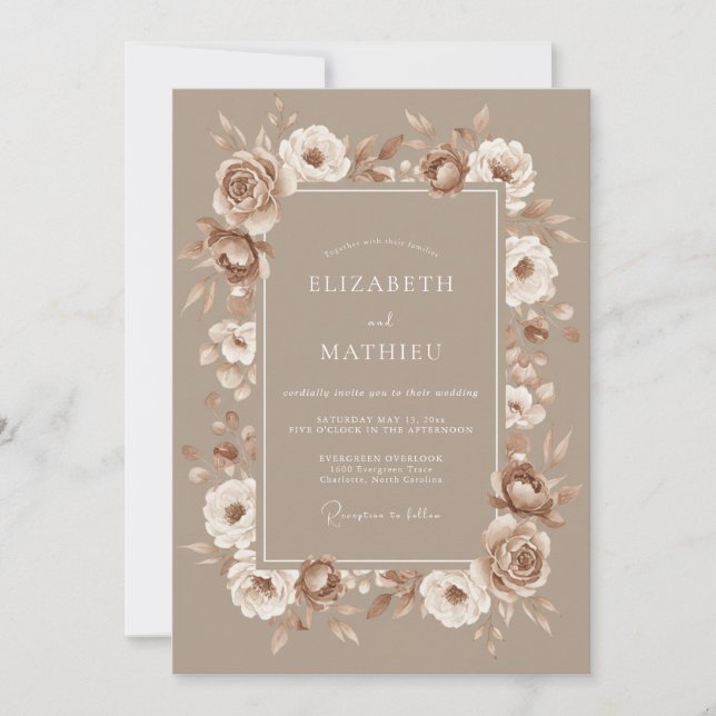 Invitation Mariage Rose Crème Taupe (Devant)