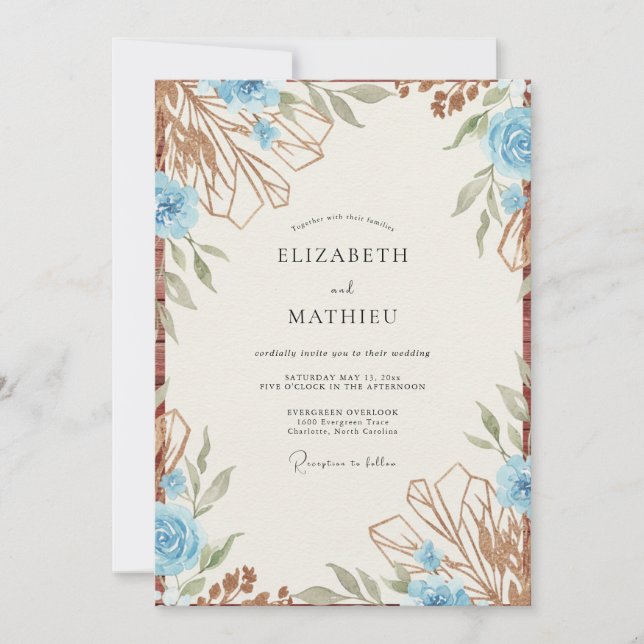 Invitation Mariage Rose Cuivre Azur (Devant)