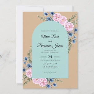 Invitation Mariage Rose Cyan Tan