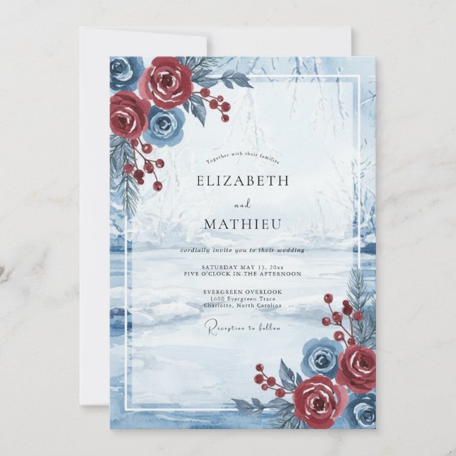 Invitation Mariage Rose d'Acier Cramoisi (Devant)
