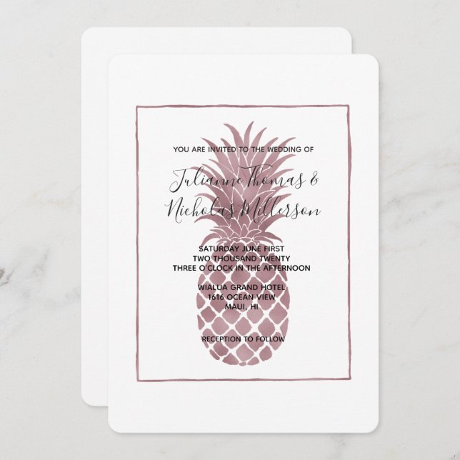 Invitation Mariage rose d'ananas Gold (Devant / Derrière)