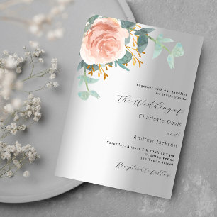 Invitation Mariage rose d'argent or fleuri de luxe
