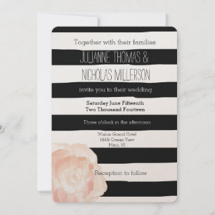 Invitation Mariage Rose de bandes d'aquarelle noir et blanc
