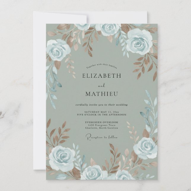 Invitation Mariage Rose de Cuivre sur Ardoise (Devant)