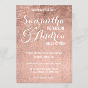 Invitation Mariage rose de feuille d'or de faux de luxe
