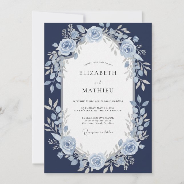 Invitation Mariage Rose de Glace de Minuit (Devant)