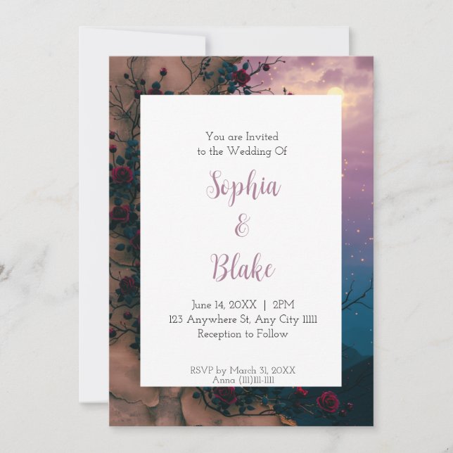 Invitation Mariage Rose de Lune Crépusculaire (Devant)