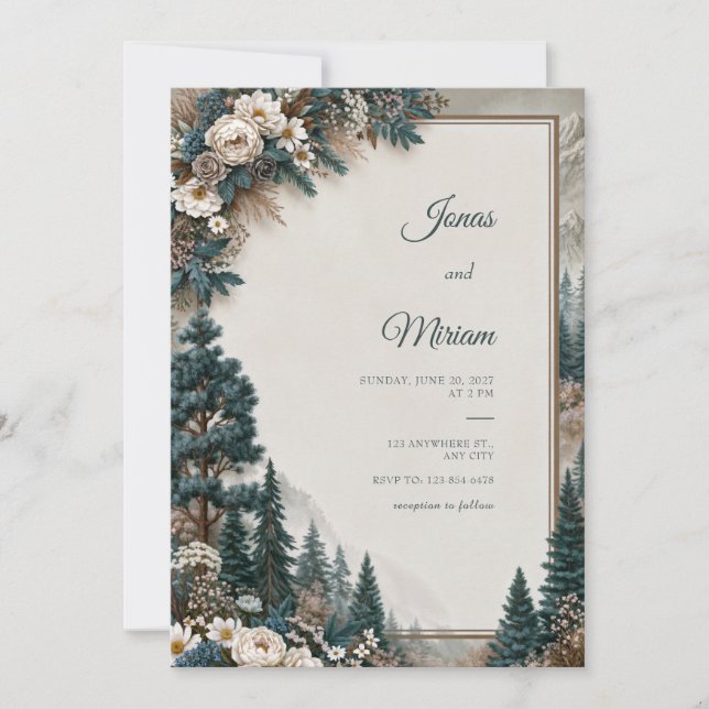 Invitation Mariage Rose de Pin Bleu (Devant)