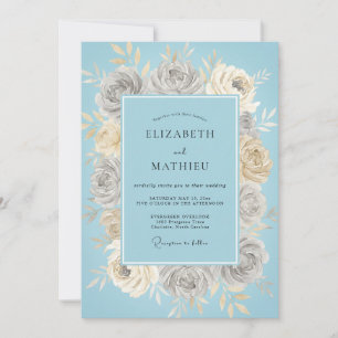 Invitation Mariage Rose Délicate Bleu Glace