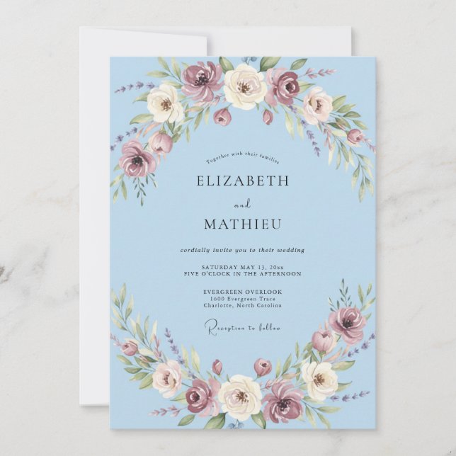 Invitation Mariage Rose délicate céruléenne (Devant)