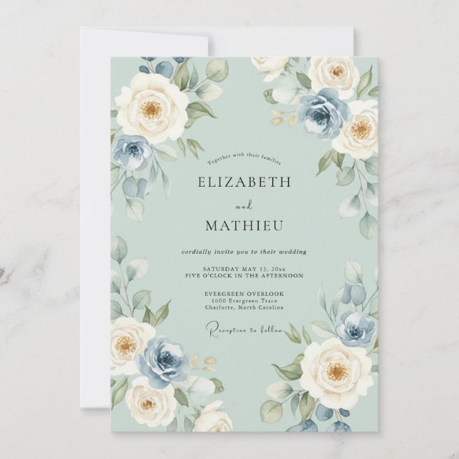 Invitation Mariage Rose Délicate Vert Sauge (Devant)