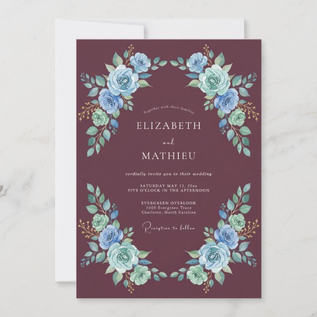 Invitation Mariage Rose d'Hiver Raffiné au Prune (Devant)