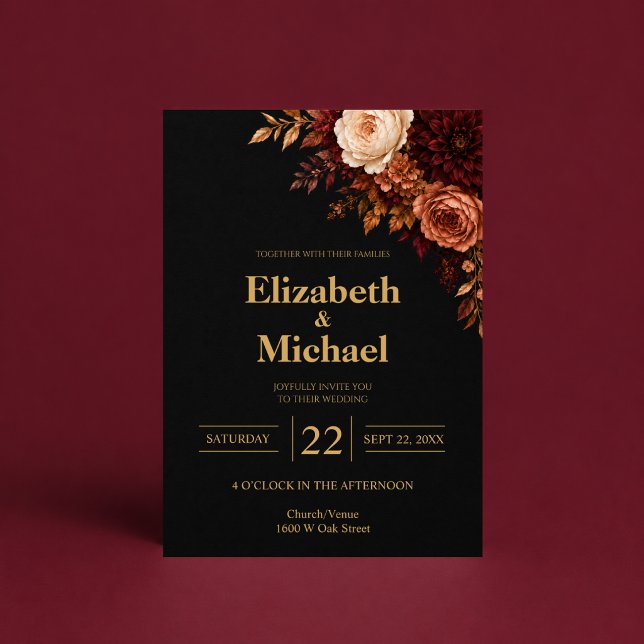 Invitation Mariage Rose d'Or Noir (Créateur téléchargé)